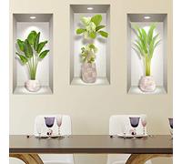 Stickers muraux Chambre Adulte - Adhesif Mural Effet 3D | Sticker Mural - Autocollant Mural Bananiers - Stickers Muraux Cuisine - Décoration Murale Trompe l'œil Salon - 3 Autocollants Muraux 60x30cm