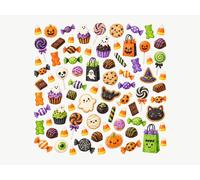 Stickers Muraux Chambre Enfant Bonbons d'Halloween, lot de 79, Candy corn, Sucettes, Oursons gélifiés, Cupcakes, autocollants repositionnables, 150 x 150 cm