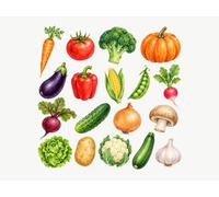 Stickers Muraux Chambre Enfant Légumes, lot de 18, Carotte, tomate, brocoli, citrouille, aubergine, autocollants repositionnables, 150 x 150 cm