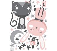 Stickers muraux – Chat, lapin et oiseaux parmi les étoiles – Autocollants – 145 x 110 cm