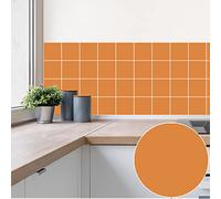 Stickers Muraux Couleur Orange Credence Adhesive pour Cuisine PVC Papier Peint Imperméable Carrelage Adhesif Mural Salle de Bain Auto-Adhésif Stickers Carrelage Stickers Cuisine 30x30cm/10 Pcs