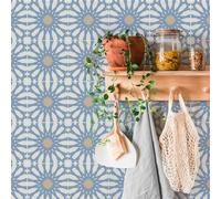 Stickers Muraux Cuisine 15x15 cm Mandala Fleurs Bleues Credence Adhesive pour Cuisine Decoration Carrelage Adhesif Mural Salle de Bain Imperméable Stickers Carrelage 20 Pièces