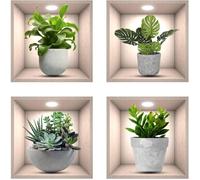 stickers muraux cuisine, 4pcs réaliste vert plante imperméable mur art stickers 3D muraux salon chambre salle de bains décoration