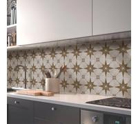 Stickers Muraux Cuisine Beige Marron Étoile Stickers Salle de Bain Imperméable Décoration Murale Dalle PVC Adhesive Sol Autocollant Credence Adhesive pour Cuisine 15x15cm /20 Pièces