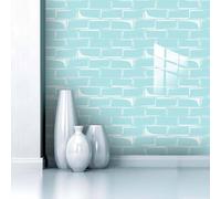 Stickers Muraux Cuisine Brique Bleue Du Ciel Dalle PVC Adhesive Murale Imperméable Meuble Cheminée Entoure Carrelage Adhesif Sol Decoration Credence Adhesive pour Cuisine 12x24 cm/10 pièces