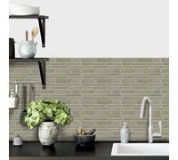 Stickers Muraux Cuisine Brique Vert Beige Stickers Salle de Bain Imperméable Décoration Murale Dalle PVC Adhesive Sol Autocollant Credence Adhesive pour Cuisine 24.6x12 cm /12 Pièces