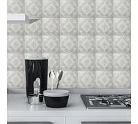 Stickers Muraux Cuisine Fleur Beige Gris Dalle PVC Adhesive Murale Imperméable Meuble Cheminée Entoure Carrelage Adhesif Sol Decoration Credence Adhesive pour Cuisine 10x10 cm/10 pièces