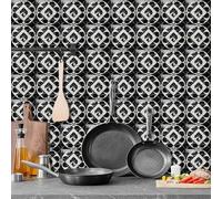 Stickers Muraux Cuisine Fleur Noire De Marbre Dalle PVC Adhesive Murale Imperméable Meuble Cheminée Entoure Carrelage Adhesif Sol Decoration Credence Adhesive pour Cuisine 10x10 cm/10 pièces