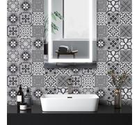 Stickers Muraux Cuisine Géométrie Gris Foncé Dalle PVC Adhesive Murale Imperméable Meuble Cheminée Entoure Carrelage Adhesif Sol Decoration Credence Adhesive pour Cuisine 10x10 cm/10 pièces