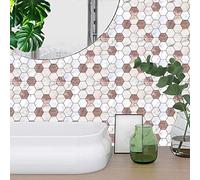 Stickers Muraux Cuisine Hexagonal Beige Rose Credence Adhesive pour Cuisine Meuble Carrelage Adhesif Mural Salle de Bain Décor Dalle pvc Adhesive Sol Stickers Carrelage 30x30cm /10 pièces