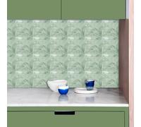 Stickers Muraux Cuisine Marbre Géométrique Vert Dalle PVC Adhesive Murale Imperméable Meuble Cheminée Entoure Carrelage Adhesif Sol Decoration Credence Adhesive pour Cuisine 10x10 cm/10 pièces