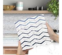 Stickers Muraux Cuisine Rayures Bleu Blanc Credence Adhesive pour Cuisine Stickers Carrelage Imperméable Carrelage Adhesif Mural Salle de Bain Vinyle Carrelage Adhesif Mural 20 Pièces/20x20cm