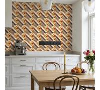 Stickers Muraux Cuisine Rouge Jaune Géométrique Credence Adhesive pour Cuisine Imperméable Dalle PVC Adhesive Murale pour Chambre Placard Stickers Muraux Salle de Bain 20x20 cm/ 5 pcs