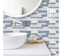Stickers Muraux Cuisine Terrasse Bleue Grise Dalle PVC Adhesive Murale Imperméable Meuble Cheminée Entoure Carrelage Adhesif Sol Decoration Credence Adhesive pour Cuisine 12x24 cm/30 pièces