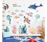 Stickers Muraux Dauphin, Monde Sous-Marin, Chambre D'enfant, Papier Peint Autocollant, Décoration De Salle De Bain, Stickers Imperméables
