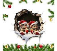 Stickers muraux de Noël en forme de souris de Noël dans un trou | Autocollants muraux fissurés pour maison, sol, bureau, salon, chambre, bureau, cuisine, salle de bain, fête