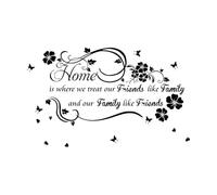 Stickers muraux décoratifs en vinyle Famille et amis Vignes Feuilles Fleurs Couloir Maisons Citations d'amour 30x48.8cm Peinture murale artistique Noir