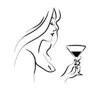 Stickers muraux en vinyle Belle fille boit un cocktail dans un bar à alcool 72x75.2cm N'abîme pas le mur Noir