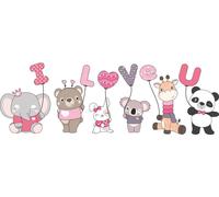Stickers muraux – ENFANT, ANIMAUX ET BALLONS, JE T'AIME – Stickers autocollants – 165 x 110 cm