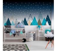 Stickers muraux pour enfants – Grand sticker mural « Montagnes scandinaves – Massif de Tipika » + 100 étoiles phosphorescentes – 110 x 185 cm