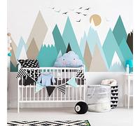 Stickers muraux pour chambre d'enfant – Décoration de chambre de bébé – Immense sticker mural avec motif de montagnes scandinaves de GUIKA – 90 x 135 cm