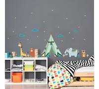 Stickers muraux enfants - Decoration chambre bébé - Sticker mural chambre enfant - Autocollant mural animaux indiens sous un ciel étoilé - H60 x L90 cm