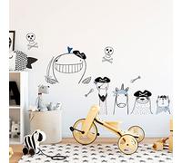 Stickers muraux enfants - Decoration chambre bébé - Sticker mural chambre enfant - Autocollant mural animaux pirates en mer - H60 x L90 cm