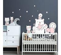 Stickers muraux enfants - Decoration chambre bébé - Sticker mural chambre enfant - Autocollant mural animaux gardiens des étoiles - H90 x L60 cm