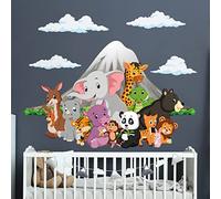 Stickers muraux enfants - Decoration chambre bébé - Sticker mural chambre enfant - Autocollant mural animaux au pied du volcan - H90 x L60 cm
