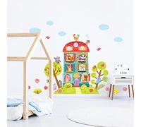 Stickers muraux enfants - Decoration chambre bébé - Sticker mural chambre enfant - Autocollant mural animaux dans la maison du bonheur - H60 x L90 cm