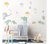 Stickers muraux enfants - Decoration chambre bébé - Sticker mural chambre enfant - Autocollant mural animaux heureux sous la pluie - H90 x L60 cm