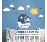 Stickers muraux enfants - Decoration chambre bébé - Sticker mural chambre enfant - Autocollant mural ourson pirate des mers - H60 x L90 cm