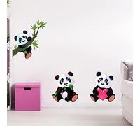 Stickers muraux enfants - Decoration chambre bébé - Sticker mural chambre enfant - Autocollant mural Pack de 3 stickers pandas - H45 x L40 cm