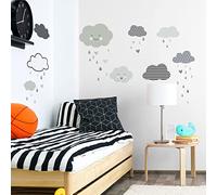 Stickers muraux enfants - Decoration chambre bébé - Stickers muraux enfant - Sticker mural scandinave - Autocollant mural nuages sous une douce pluie - H180 x L120 cm