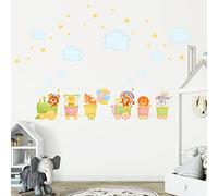 Stickers muraux enfants - Decoration chambre bébé - Stickers muraux enfant - Sticker mural scandinave - Autocollant mural animaux dans le train direction le bonheur - H90 x L135 cm