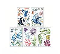 Stickers Muraux Enfants Monde Sous Marin Autocollant Mural Salle de Bain Deco Chambre Bebe Garcon Fille 5 Feuilles 20x30cm Animaux Marins Poissons Tortue Baleine Décoration Murale Pépinière Adhésif