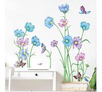 Stickers Muraux - Fleur Bleue Violet - 2 Feuilles - 30cm x 90cm - Décoration Murale Contemporaine