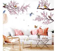 Stickers muraux FLEURS DE Pêcher & OISEAUX,autocollant sticker mural arbre branche plantes pour salon couloir chambre d'enfant Déco