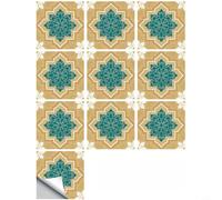 Stickers muraux géométriques floraux pour cuisine marocaine imperméable PVC | Autocollants muraux géométriques floraux marocains imperméables en PVC pour cuisine et salle de bain Bleu 15 x 15 cm (H)