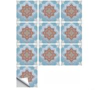Stickers muraux géométriques floraux pour cuisine marocaine imperméable PVC | Autocollants muraux géométriques floraux marocains imperméables en PVC pour cuisine et salle de bain, bleu, 15 x 15 cm (b)
