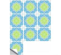 Stickers muraux géométriques floraux pour cuisine marocaine imperméable PVC | Autocollants muraux géométriques floraux marocains imperméables en PVC pour cuisine et salle de bain, bleu, 15 x 15 cm (a)