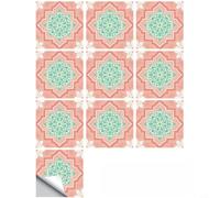Stickers muraux géométriques floraux pour cuisine marocaine imperméable PVC | Autocollants muraux géométriques floraux marocains imperméables en PVC pour cuisine et salle de bain Bleu 15 x 15 cm