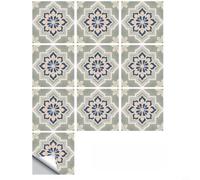 Stickers muraux géométriques floraux pour cuisine marocaine imperméable PVC | Autocollants muraux géométriques floraux marocains imperméables en PVC pour cuisine et salle de bain Bleu 15 x 15 cm