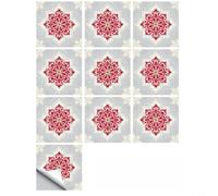 Stickers muraux géométriques floraux pour cuisine marocaine imperméable PVC | Autocollants muraux géométriques floraux marocains imperméables en PVC pour cuisine et salle de bain Bleu 15 x 15 cm