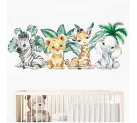 Stickers Muraux Jungle Enfant Autocollant, Animaux Sauvages Lion, Girafe, Éléphant, Zèbre pour Chambre Bébé Garçon Fille, Décorati