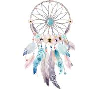 Stickers muraux – Motif bohème « capteur de rêves » et plumes – Fond transparent autocollant – 180 x 110 cm
