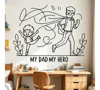Stickers muraux « My Dad My Hero » - Motif lignes abstraites - Pour la fête des pères - Décoration de fenêtre en verre - 38 x 30 cm