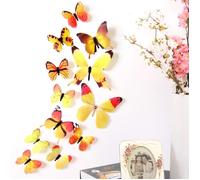 Stickers muraux - Papillon 3D - 12 pcs - Orange et jaune