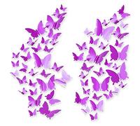 Stickers Muraux Papillon 3D, CAYUDEN 60pcs Autocollants Papillon Miroir Amovible DIY Papillon Décor 3 Tailles Sticker Papillon 3D Pour Chambre, Porte, Fenêtre, Mariage, Décoration De Fête (Mauve)