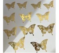 Stickers muraux papillons 3D - ULISEM - 48 pièces - Dorés - Adhésif repositionnable - Décorations d'anniversaire